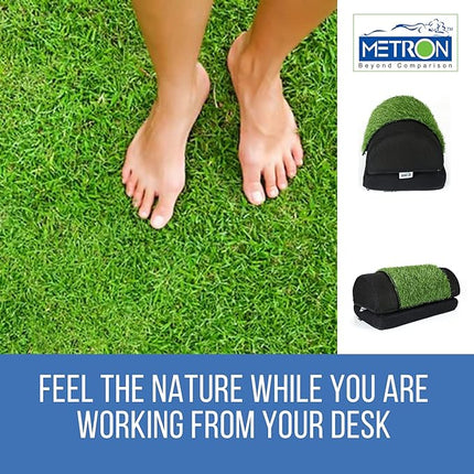 METRON Adjustable Foot Rest for Under Desk for Added Height with Removable Plastic Grass Mat | Ergonomic for Office Chair & Under Table | Washable Cover | Color Black Base | Pack of 1