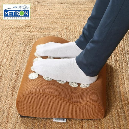 Metron Foot Rest for Office Chair | Acupressure Foot Rest for Under Table | Ergonomic Office Foot Rest Under Desk | With Massage Stimulators |Curved Large Space | Color Tan | Pack of 1