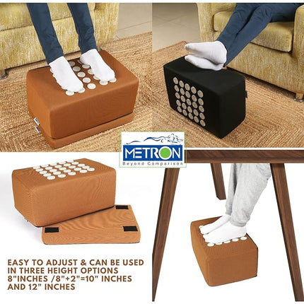 Metron XL Footrest for Added Height | Adjustable in 2 Heights | Foot Rest for Sofa Stools High Chairs & Under Desk | for Shorter Folks & Senior Persons with Acupressure Stimulators for Pain Relief