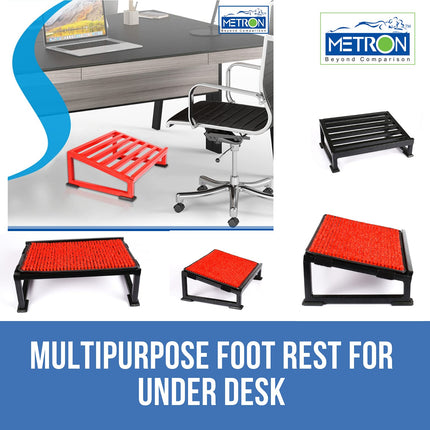 Metron Adjustable Foot Rest Stool Under Desk with Removable Acupressure Massage Accumat Plastic Top Sheet  Relieve Foot Pain and Improves Blood Circulation  Two Height Options 5” & 7”  Washable Cover  Pack of 1