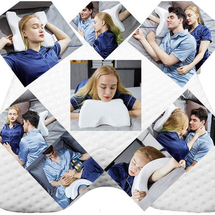 Metron- 7-in-1 Multipurpose Side Sleeper Pillow for Neck Shoulder Back Arm Pain Relief Arched White Memory Foam Pillows for HomeOfficeCar No Pressure Side Sleeping- 1 Pc Pack