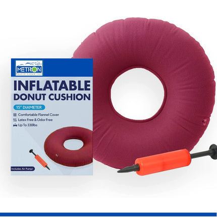 METRON Inflatable Donut Seat Cushion for Haemorrhoids Piles Fistula Postpartum Post Surgery 15-inch Diameter Ring Shape Air Donut Pillow for Tailbone Pain Relief  for Office Car Home Travel