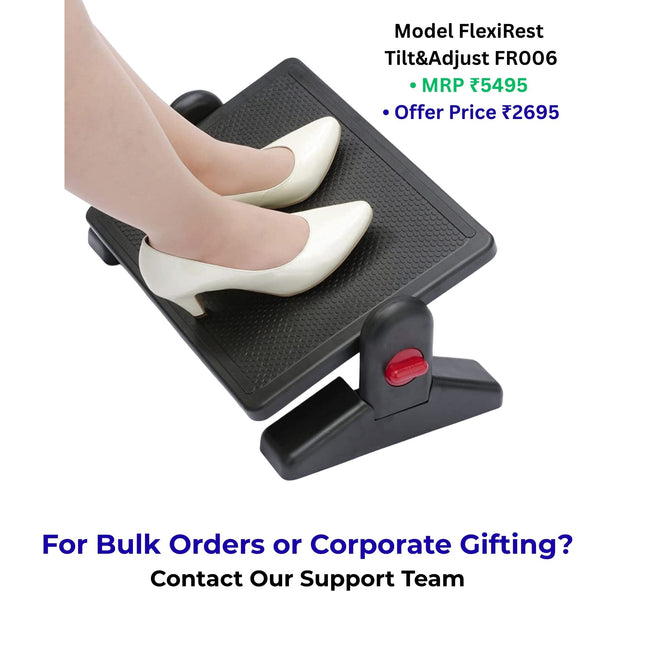 Adjustable foot rest for office chair by Metron designed for long sitting comfort