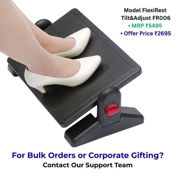 Adjustable foot rest for office chair by Metron designed for long sitting comfort