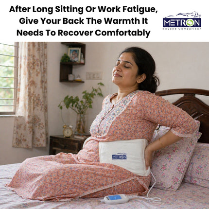 back pain after long sitting work fatigue relief using heating pad at home metron