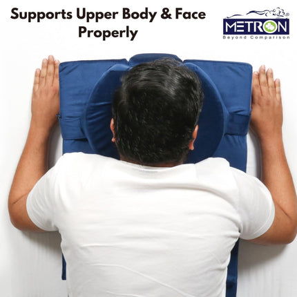 face down pillow supporting upper body and neck alignment during prone positioning