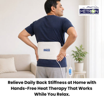 Compact Electric Heating Pad for Back Pain & Period Cramps | Daily Use Heat Therapy | Metron HP001