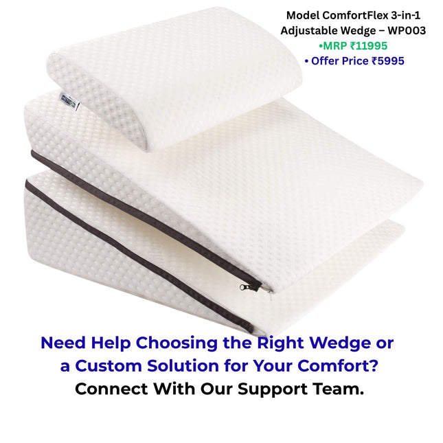 best wedge pillow in India by Metron for sleeping comfortably with back support ideal for people who want inclined sleeping position at home