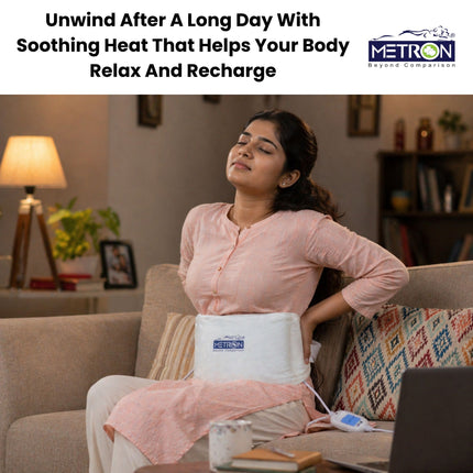 body relaxation after long day using heating pad heat therapy at home metron