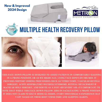 correct prone position using face down pillow showing spine alignment and reduced neck and back strain