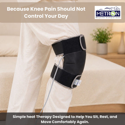 Daily knee pain relief solution using heat therapy at home to support comfortable sitting and movement metron