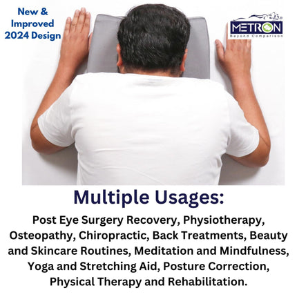 man using face down pillow after vitrectomy eye surgery in correct prone sleeping position