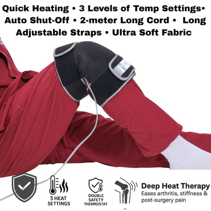 Elderly person using heat therapy for knee pain relief and stiffness support at home metron