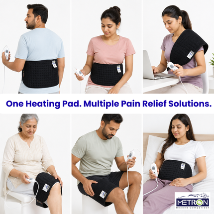 Electric Heating Pad for Back Pain, Period Cramps & Muscle Relief | METRON GentleCare HP005 BLK