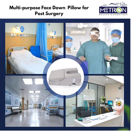 face down pillow for eye surgery recovery shown in hospital and home use for prone positioning support