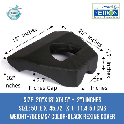 Face down pillow dimensions for eye surgery recovery designed for vitrectomy retinal detachment and macular hole surgery patients
