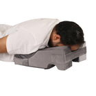 man lying on face down pillow classic care model for comfortable prone position during recovery at home