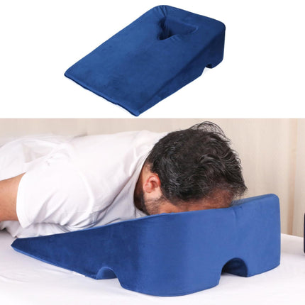person lying face down on wedge pillow for comfortable prone positioning and breathing support during recovery