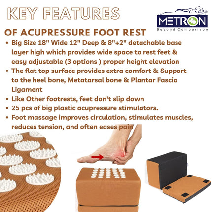 Acupressure foot rest for back pain relief, helps maintain proper posture and reduce leg strain