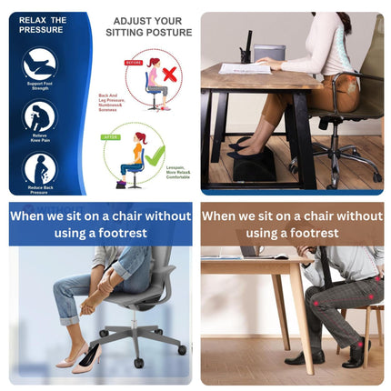 foot rest helps improve sitting posture and reduce discomfort while working