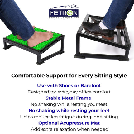 Foot rest for office chair can be used with shoes or barefoot for comfortable leg support during long sitting