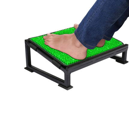Foot rest with acupressure mat helps relax feet and improve comfort during long sitting hours at office or home