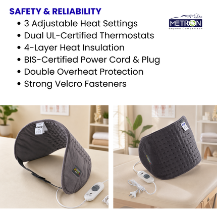 Electric Heating Pad for Back Pain, Period Cramps & Muscle Relief | METRON GentleCare HP005 GRY