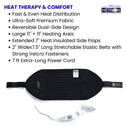 Electric Heating Pad for Back Pain, Period Cramps & Muscle Relief | METRON GentleCare HP005 BLK