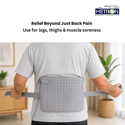 Heating pad used for leg pain thigh muscle soreness and everyday body pain relief with soothing heat therapy by Metron