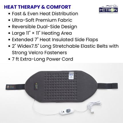 Electric Heating Pad for Back Pain, Period Cramps & Muscle Relief | METRON GentleCare HP005 GRY