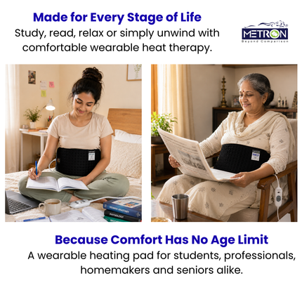Electric Heating Pad for Back Pain, Period Cramps & Muscle Relief | METRON GentleCare HP005 BLK
