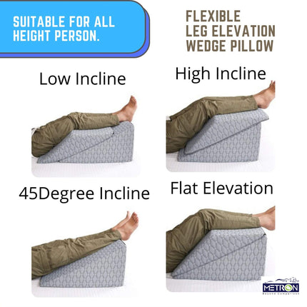different leg elevation positions to reduce swelling varicose veins and leg pain using wedge pillow Metron