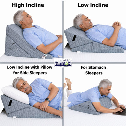 How to sleep on a wedge pillow for acid reflux, side sleeping, back support and stomach comfort positions for better sleep – Metron