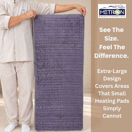 large heating pad for full body coverage size comparison bigger than regular heating pads metron