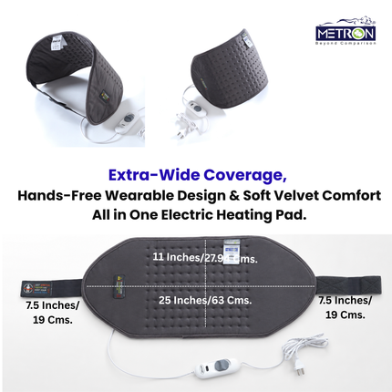 Electric Heating Pad for Back Pain, Period Cramps & Muscle Relief | METRON GentleCare HP005 GRY