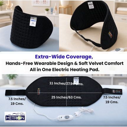 Electric Heating Pad for Back Pain, Period Cramps & Muscle Relief | METRON GentleCare HP005 BLK