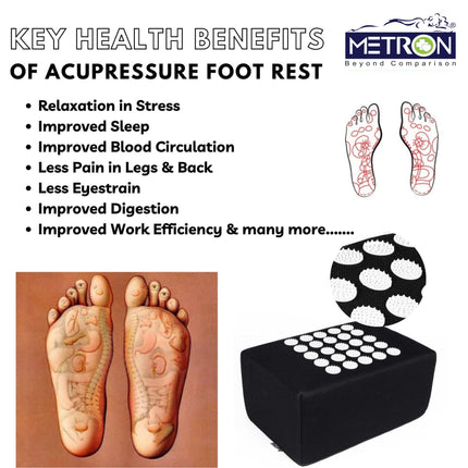 Metron acupressure foot rest black color for office use improving posture and reducing leg fatigue