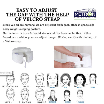 Custom fit face down pillow designed to adjust comfort and support for different face shapes during eye surgery recovery