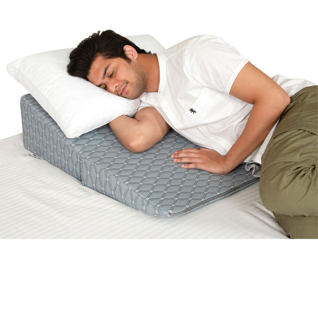 Metron wedge pillow for side sleeping comfort and back support helps improve sleeping posture and reduce discomfort at home