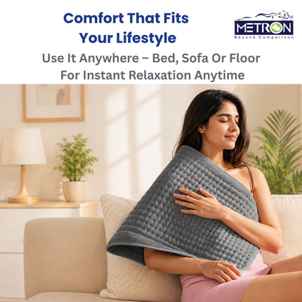 portable electric heating pad for use on bed sofa or floor for instant relaxation anytime metron