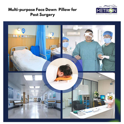 Face down recovery pillow used in hospital and home care for patients after eye surgery including retinal detachment and macular hole