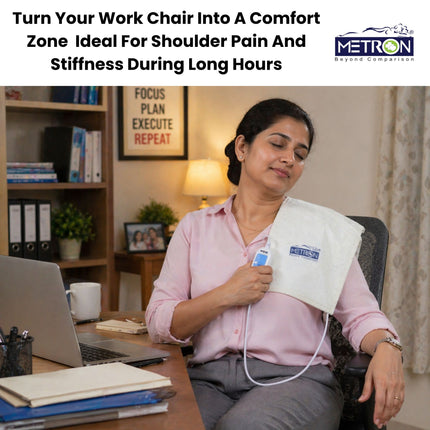 shoulder pain and stiffness relief during office work using heating pad metron