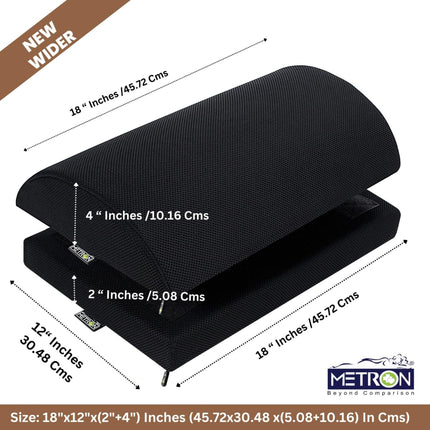 Foot rest size guide showing dimensions to help choose the right footrest for desk setup