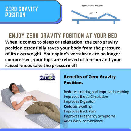 zero gravity sleeping position helps reduce spine pressure improve blood circulation and relieve back pain using wedge pillow Metron